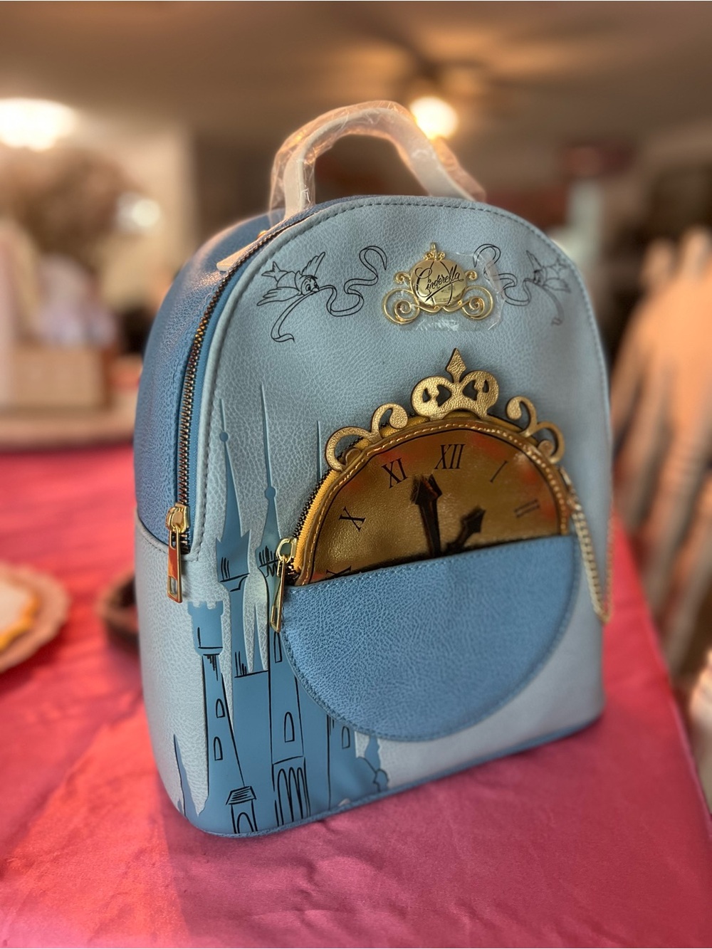 Cinderella Blue Fairy Tale Castle Clock Mini Backpack